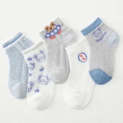 Set 5 Đôi Tất Lưới  Thu Đông Cao Cổ Cho Bé Trai Bé Gái 1-12 Tuổi Mẫu Gấu Xanh T51 - Ảnh 9