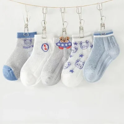 Set 5 Đôi Tất Lưới  Thu Đông Cao Cổ Cho Bé Trai Bé Gái 1-12 Tuổi Mẫu Gấu Xanh T51 - Ảnh 6