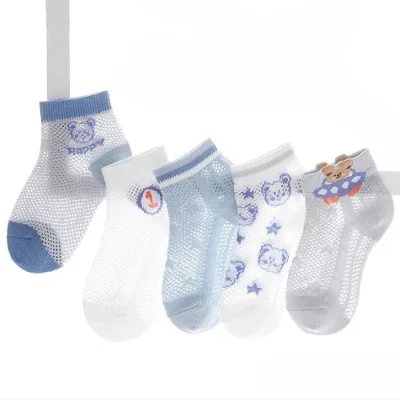 Set 5 Đôi Tất Lưới  Thu Đông Cao Cổ Cho Bé Trai Bé Gái 1-12 Tuổi Mẫu Gấu Xanh T51 - Ảnh 7