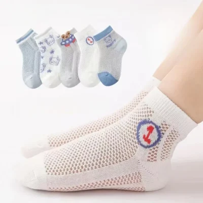 Set 5 Đôi Tất Lưới  Thu Đông Cao Cổ Cho Bé Trai Bé Gái 1-12 Tuổi Mẫu Gấu Xanh T51 - Ảnh 8