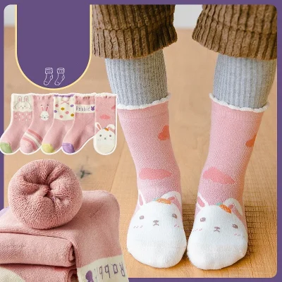 Set 5 Đôi Tất Thu Đông Cổ Cao Viền Bèo Cho Bé Gái Từ 1-12 Tuổi Mẫu Thỏ Rabbit T67. - Ảnh 6