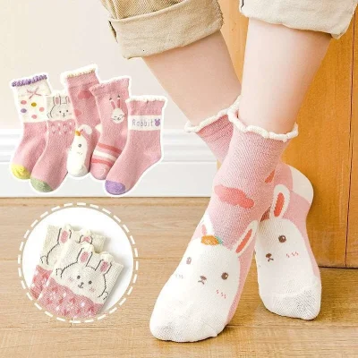 Set 5 Đôi Tất Thu Đông Cổ Cao Viền Bèo Cho Bé Gái Từ 1-12 Tuổi Mẫu Thỏ Rabbit T67. - Ảnh 8
