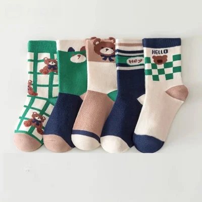 Set 5 Đôi Tất Thu Đông Vớ Cổ Cao Cho Bé 1-12 Tuổi Mẫu Gấu Caro T56 - Ảnh 8