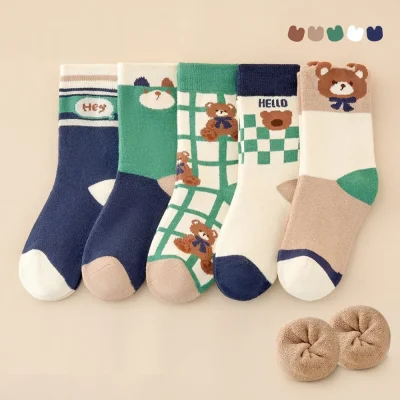 Set 5 Đôi Tất Thu Đông Vớ Cổ Cao Cho Bé 1-12 Tuổi Mẫu Gấu Caro T56 - Ảnh 6