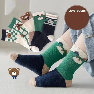 Set 5 Đôi Tất Thu Đông Vớ Cổ Cao Cho Bé 1-12 Tuổi Mẫu Gấu Caro T56 - Ảnh 4