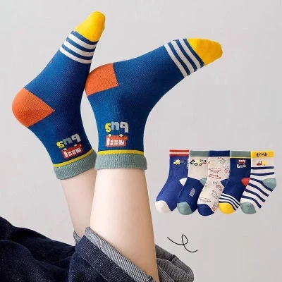 Set 5 Đôi Tất Thu Đông Cao Cổ Cho Bé 1-12 Tuổi Mẫu Máy Xúc T57 - Ảnh 9