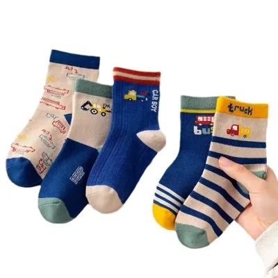 Set 5 Đôi Tất Thu Đông Cao Cổ Cho Bé 1-12 Tuổi Mẫu Máy Xúc T57 - Ảnh 8