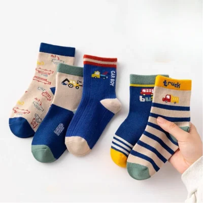 Set 5 Đôi Tất Thu Đông Cao Cổ Cho Bé 1-12 Tuổi Mẫu Máy Xúc T57 - Ảnh 5